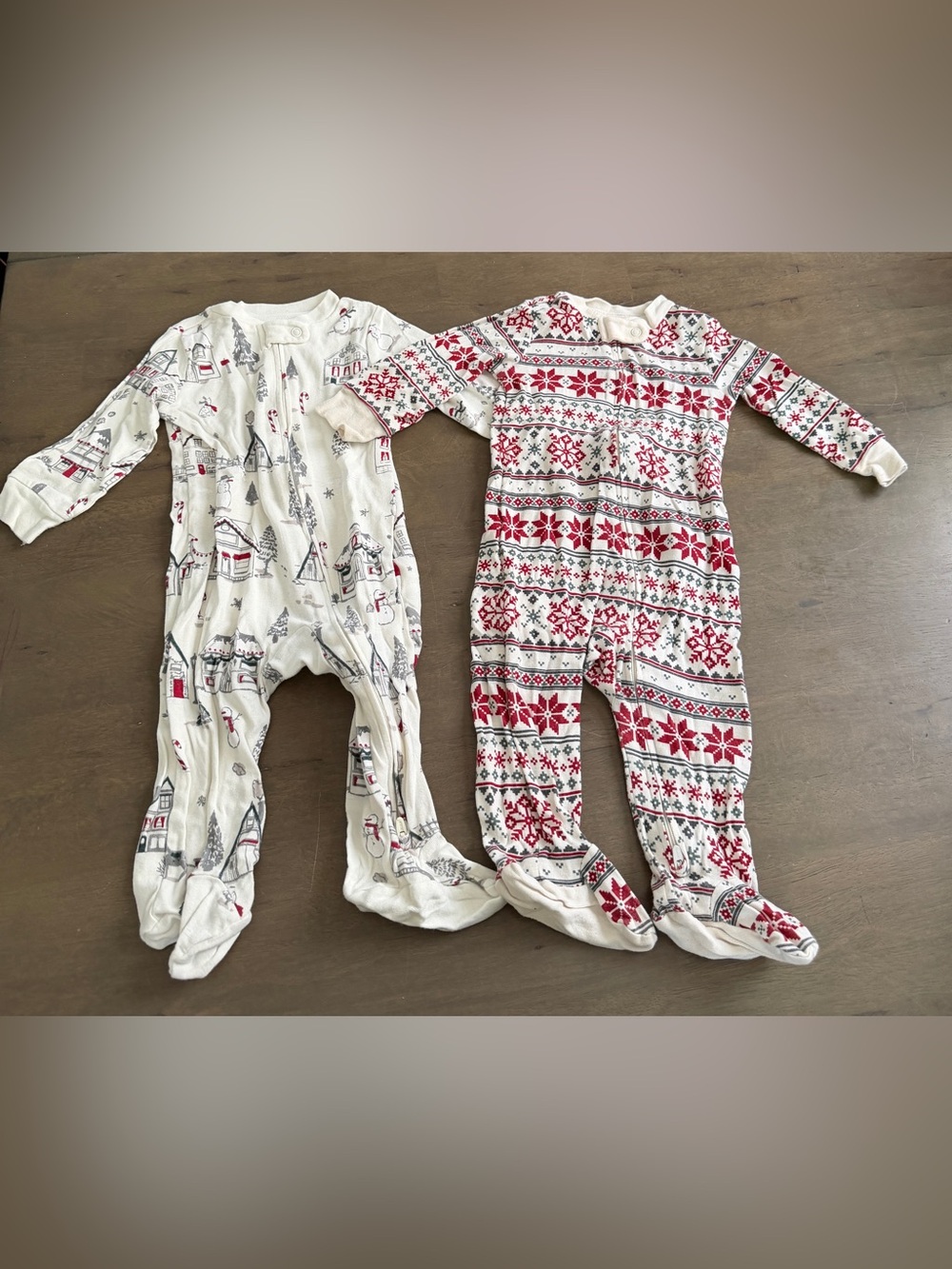 2pc Baby Holiday One-Piece Footed Pajama - Red & White Set 9M